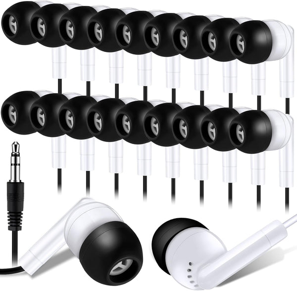 Kanayu 100 Pack Wired Earbuds Bulk for Classroom, Basic Student Ear Headphones No Microphone, 3.5 MM Jack, Black White