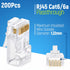 GTZ RJ45 Cat6/6a Pass Through Connectors for Thick 23 AWG Network Cable, 200 Pcs with Insert Guides