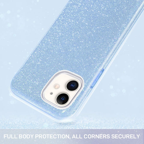 MILPROX Bling Sparkly Glitter Case for iPhone 11, Protective 3 Layer Hybrid Anti-Slick Slim Soft Cover, Blue