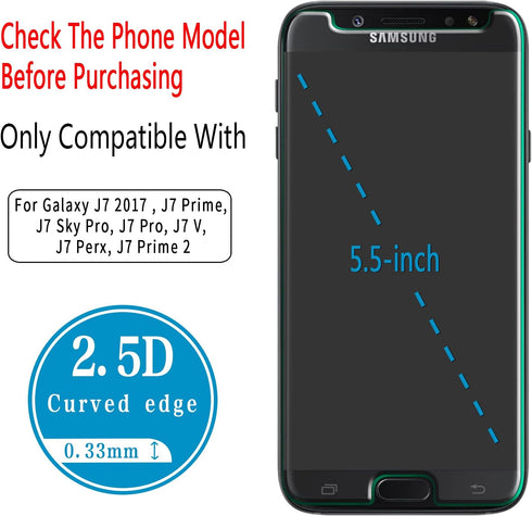 HPTech Tempered Glass Screen Protector (2 Pack) for Samsung Galaxy J7 2017, J7 V, J7 Prime, J7 Sky Pro, J7 Perx - Easy