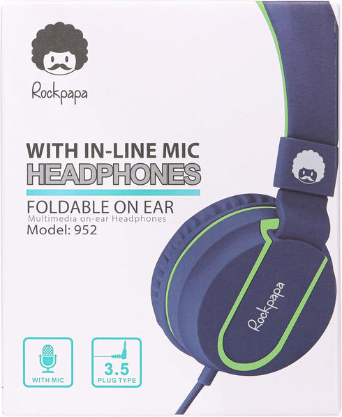 rockpapa 950 Wired Headphones for Kids with Microphone, On-Ear Foldable Corded Headphones with 3.5mm Jack
