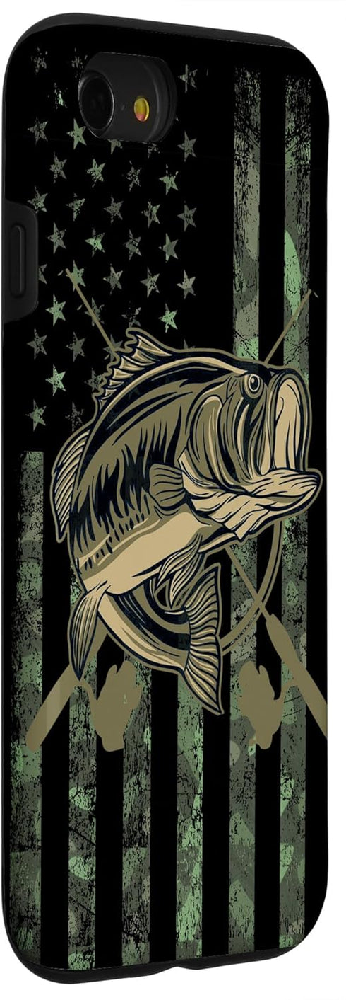 Camo American Flag Bass Fishing Gift Case for iPhone SE (2020) / 7 / 8, Love Fishing Fisherman Design