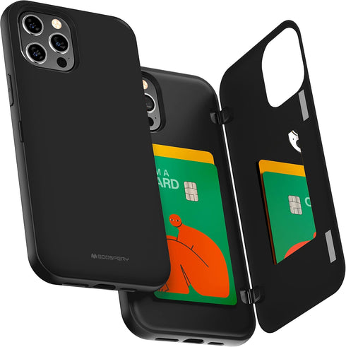 GOOSPERY Card Holder Wallet Case for iPhone 12 Pro Max 6.7"(2020) - Black, Protective Dual Layer Bumper with Mirror