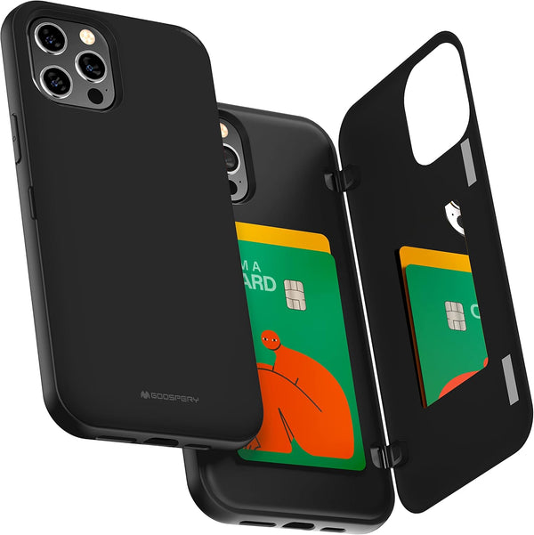 GOOSPERY Card Holder Wallet Case for iPhone 12 Pro Max 6.7"(2020) - Black, Protective Dual Layer Bumper with Mirror