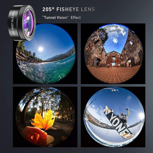 APEXEL 6 in 1 Phone Lens Kit - 22X Telephoto, 205° Fisheye, 120° Wide Angle & 25X Macro Lens, Compatible with iPhone &