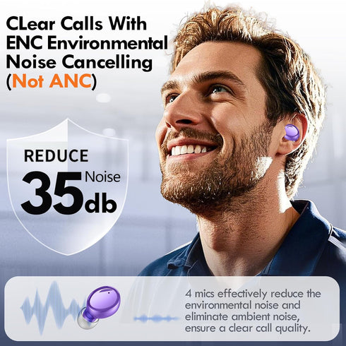 5.4 48H Headset Lanteso True Wireless Bluetooth Earbuds, Playtime,Light Weight Headphones in Ear Buds Built in Mic