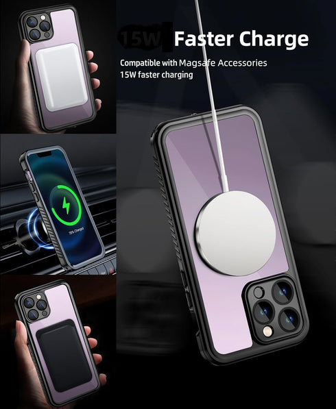 Unitedtime iPhone 14 Pro Max Case - Magnetic, Waterproof, Shockproof, Dustproof, with Built-in Screen Protector, 6.7"