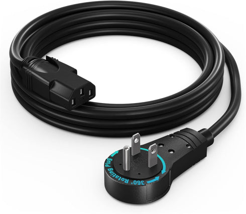 Maximm Monitor Computer Power Cord 6 Ft Flat Plug 360 Rotating PC Cable