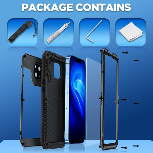 Mitywah Waterproof Case for iPhone 13, Heavy Duty Military Grade Phone Case with Built-in Screen Protector, Black