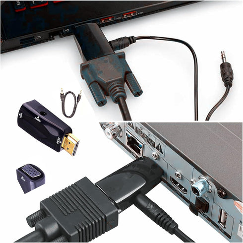 HDMI to VGA Adapter Converter with 3.5mm Audio Jack Cable, 50cm VGA Female to HDMI Male Gold Plated for Projector