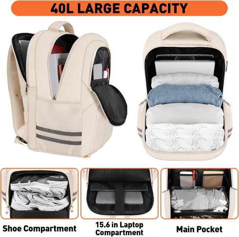 Ytonet Gym Backpack for Men and Women, Travel Bag with Shoe Compartment, USB Charging, Beige