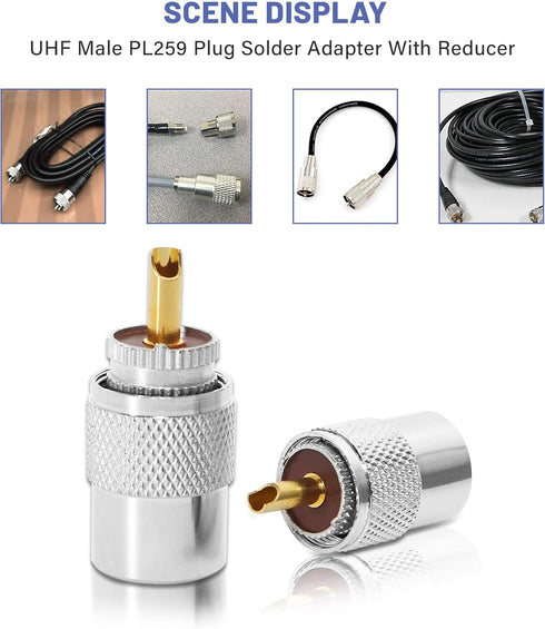 Anina PL259 Coaxial Connectors UHF Male Solder Plug with Reducer for RG8 RG59 RG8x LMR-400, 2-Pack