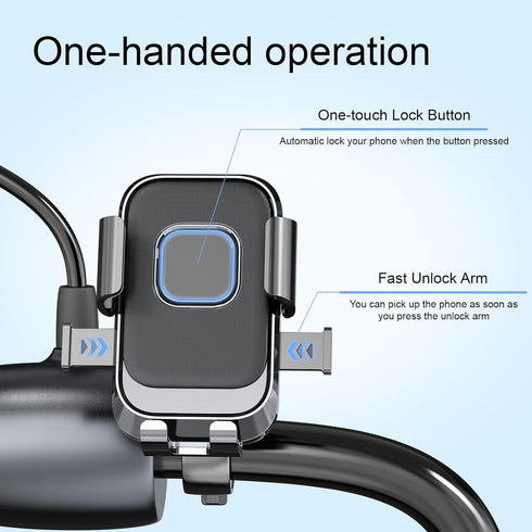 Bike Phone Holder, One Hand Operation and 360° Rotatable Phone Holder for Motorcycle and ATV Scooter, Compatible with iPhone, Samsung 4" - 6.9", (Handlebar Version)