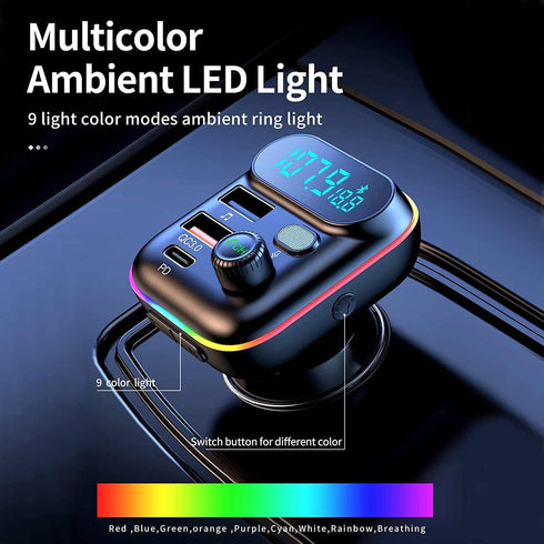 Bluetooth Adapter for Car, Wireless FM Radio Transmitter, Bluetooth 5.0, QC3.0 + PD 20W USB Charger