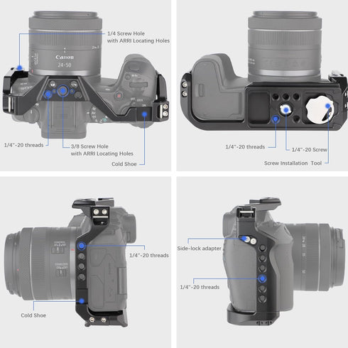 LEFTFOTO Camera Cage for Canon R8 - Protection Frame Rig with Arca Base, Cold Shoe, Strap Slot, for Vlog Shooting