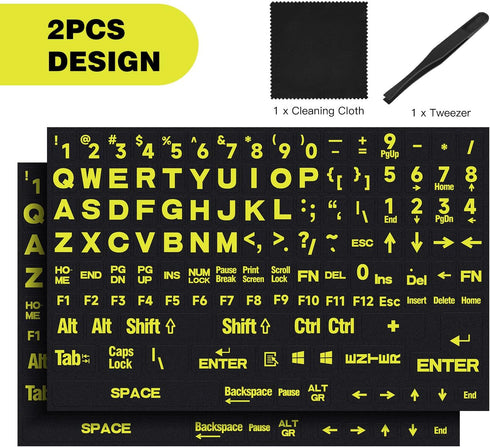 imComor 2PCS English Keyboard Stickers, Universal Computer Laptop Replacement Large Keyboard Stickers Big Bright Yellow