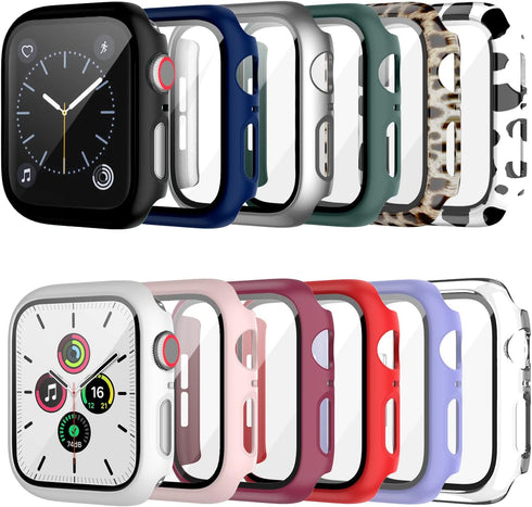 Cuteey 12 Pack Case with Tempered Glass Screen Protector for Apple Watch 40mm SE2/Series 6/5/4, Full Matte Leopard