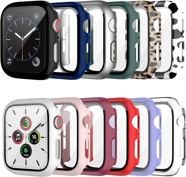 Cuteey 12 Pack Case with Tempered Glass Screen Protector for Apple Watch 40mm SE2/Series 6/5/4, Full Matte Leopard
