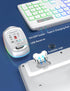 Wireless Keyboard and Mouse - RGB Backlit, Rechargeable & Light Up Letters, Full-Size, Ergonomic Tilt Angle, White