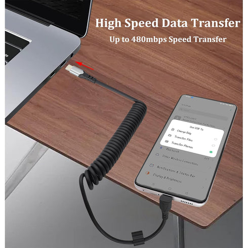 USB 3.1 Type C to Type C Cable, 90 Degree Spring Spiral Fast Charging Data Extension Cable, 3.3FT/1M for Laptop & Tablet