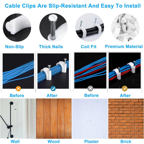 400 Pcs Cable Clips with Steel Nails for Ethernet, Speaker Wire, and Coaxial Cable Wall Clips
