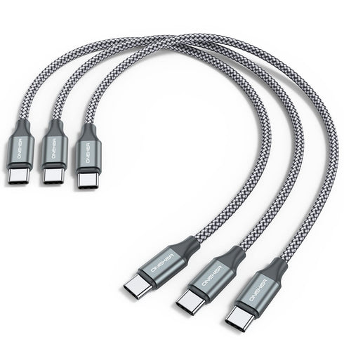 USB C to C Cable 3 Pack (1ft) - Fast Charging Nylon Braided Charger for iPhone 15, Samsung Galaxy S24, MacBook Pro.