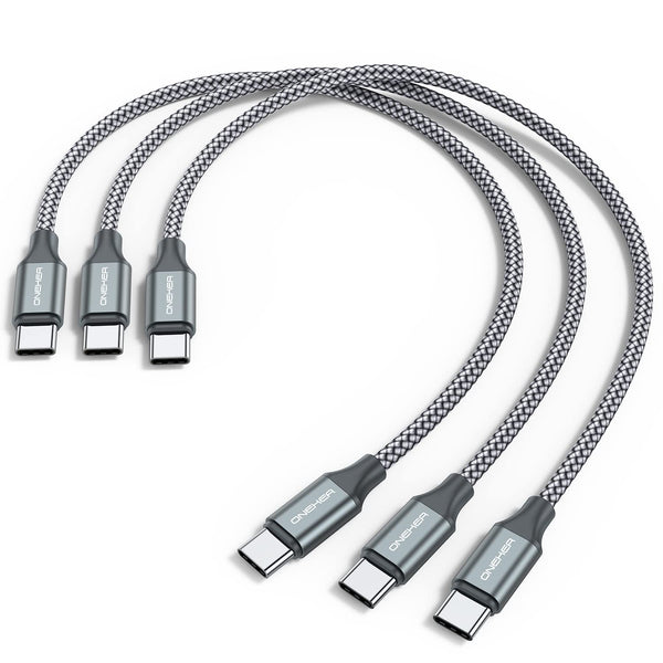 USB C to C Cable 3 Pack (1ft) - Fast Charging Nylon Braided Charger for iPhone 15, Samsung Galaxy S24, MacBook Pro.