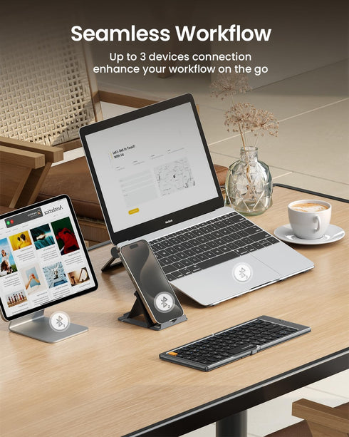 ProtoArc Foldable Compact Keyboard, XK04 Portable Bluetooth Keyboard with PU Leather Cover, Pocket-Sized for Travel