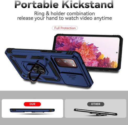Samsung Galaxy S20 FE 5G Case with Camera Lens Cover, Military-Grade Drop Tested Magnetic Ring Holder Kickstand Case