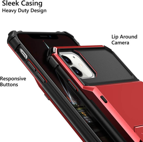 Vofolen iPhone 11 Case - Red Wallet with 4-Card Holder, ID Slot, Anti-Scratch Dual Layer TPU Bumper Armor, 6.1"