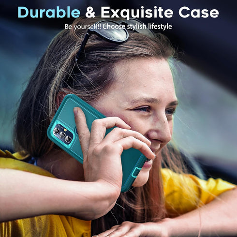 LeYi Moto G Play 2023 Case: Heavy Duty 3-in-1 Military Grade, Teal, with 2 PCS Tempered Glass Screen Protectors.