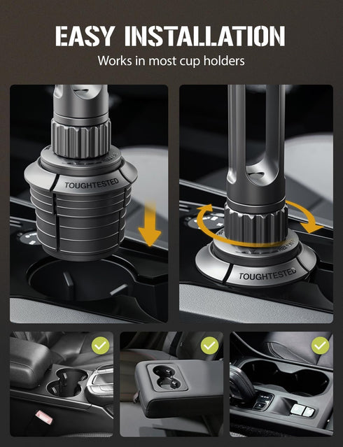 ToughTested 360 Boom Cup Holder Phone Holder for Car - Adjustable Cell Phone Mount, No Vibration Heavy Duty Bendable