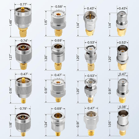 16pcs Anina RF Coaxial Adapter Kit UHF/BNC/N/F to SMA Male/Female Connectors for Ham Radio, Antenna, CCTV, WiFi, GPS