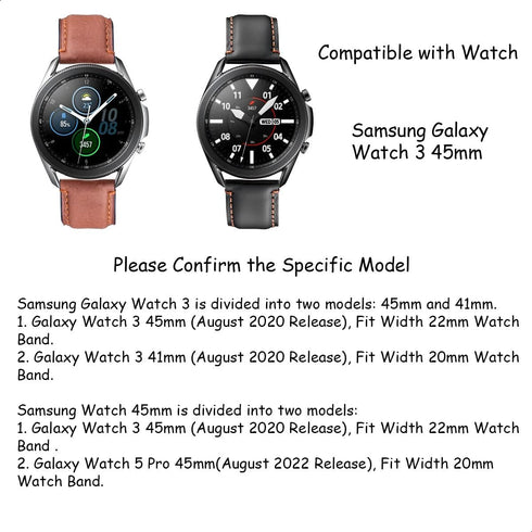 Galaxy Watch 3 45mm Bands 2 Pack, Compatible with Samsung Band, 22mm Leather, Quick Release Smart Straps (Black+Brown)
