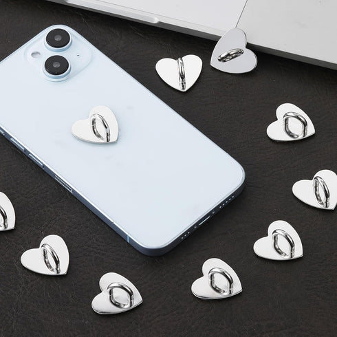 Ptwola 16 Pcs Phone Ring Holder Grip Heart Shaped Adhesive Metal Finger Ring Stand Universal Finger Grip for Cell Phone