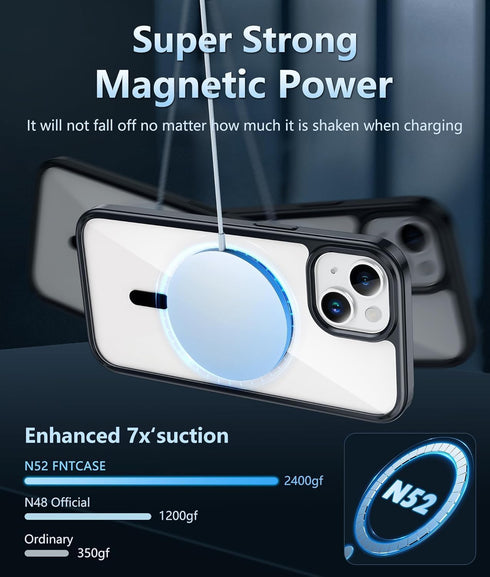 FNTCASE Clear Case for iPhone 14/iPhone 13, Magnetic Military Grade Drop Protection, Rugged Shockproof Bumper