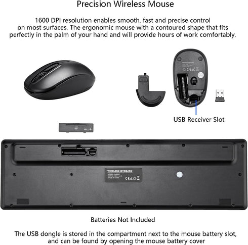 Wireless Keyboard and Mouse Combo, 2.4G Silent Cordless Keyboard Mouse Combo for Windows Chrome Laptop Computer