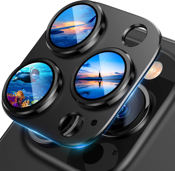 UniqueMe Camera Lens Protector for iPhone 13 Pro/Pro Max - Graphite, Metal Ring, Strong Drop Protection, Tempered Glass.