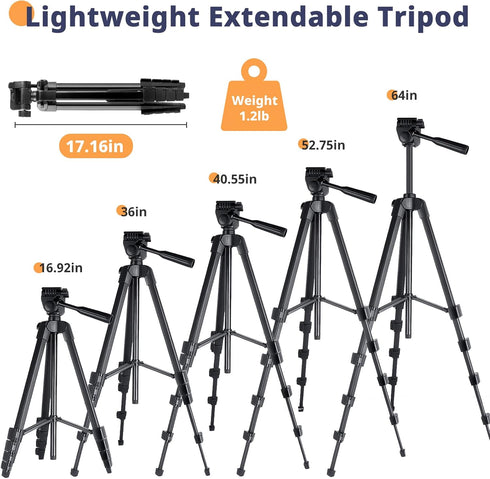 64” Phone&Tablet Tripod, Aureday Cell Phone Tripod for iPhone with Wireless Remote, Extendable Stand for Video