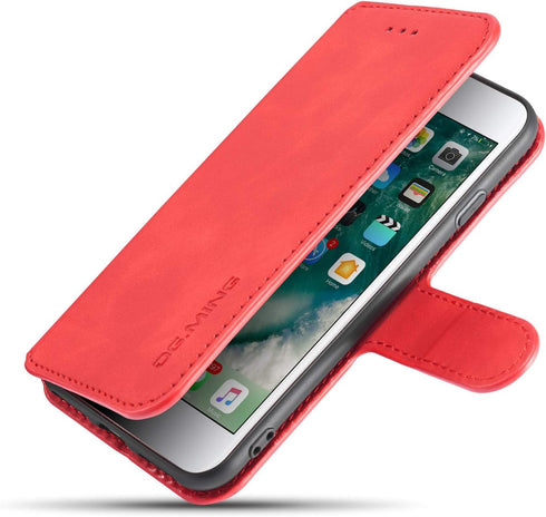 Luxury PU Leather Case by UEEBAI - Vintage Wallet Flip Cover with Card Slots for iPhone SE3/SE2 - Red