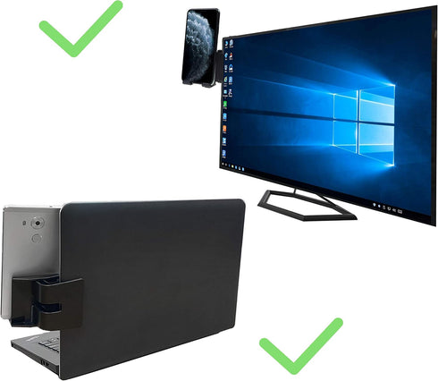 Kare Kind Smartphone Clip-On Holder - Attaches to Monitor and Laptops - Adjustable Mount for Slim or Thick Monitors (up