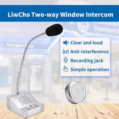 Window Intercom System, 2 Way Voice Transmission, High Power Intercom for Bank, Hospital, Station, Store