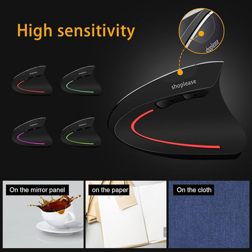 Wired Optical Vertical Mouse, Ergonomic with 4 Adjustable DPI 800/1200/2000/3200, 5 Buttons USB for Large Hands