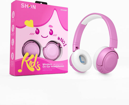 SHON Kids Wireless On-Ear Headphones, Pink Foldable Stereo with 3.5mm Jack, Wired Headphones for