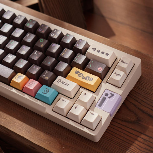 Mintcaps PBT Japanese Brown Keycap Set - 129 Keys Cherry Profile Cute Keycaps Custom Dye-Sublimation for Mechanical