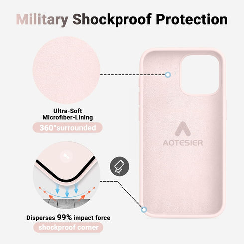 AOTESIER iPhone 15 Pro Case - Shockproof Liquid Silicone, Slim 6.1" Cover with Soft Anti-Scratch Lining - Chalk Pink