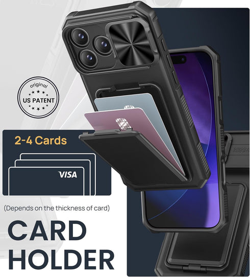 SSLOTSCASE 17 2X 17 6.9'', for iPhone Pro Max Case with Privacy Screen Protector, Card Holder & Sliding Lens Cover