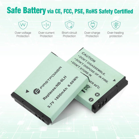FirstPower 2-Pack NB-6LH/NB-6L Batteries for Powershot S120, SX510 HS, SX280 HS, SX500 is, SX700, D20, S90