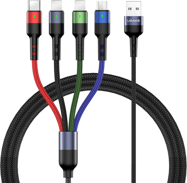 USAMS 2Pack Multi Charging Cable Charger Cord 10ft/3m Nylon Braided 4 in 1 USB Adapter for Phone/Galaxy and More