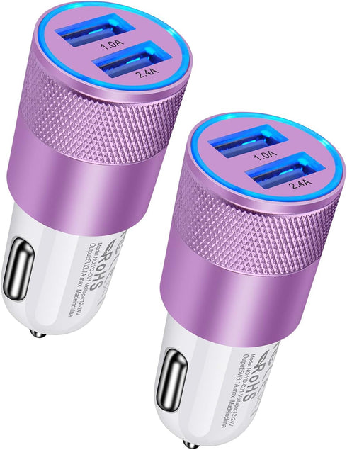 USB Car Charger, 2Pack Dual Port Cigarette Lighter Adapter for Samsung, iPhone, Google